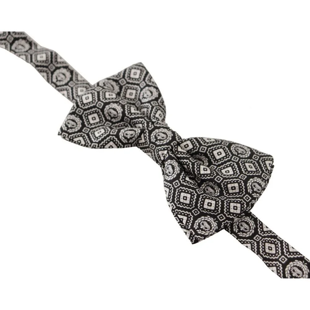 Dolce & Gabbana Black white 100% Silk Adjustable Neck Papillon Tie - Picture 2 of 5